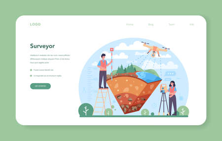 Surveyor web banner or landing page. Land surveying technologyのイラスト素材