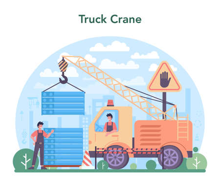 Crane operator concept. Industrial builder at the construction siteのイラスト素材