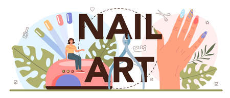 Nail art typographic header. Beauty salon worker. Nail treatmentのイラスト素材