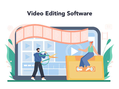 Videographer online service or platform. Video production, filmingのイラスト素材