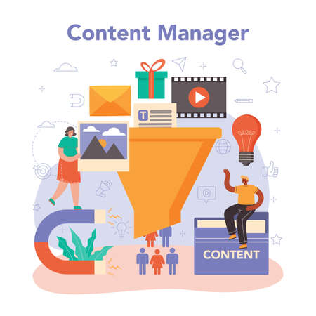 Content manager concept. Idea of digital strategy and contentのイラスト素材