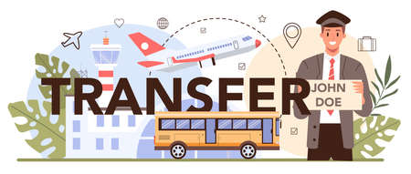 Transfer service typographic header. Tourists transportation from airportのイラスト素材