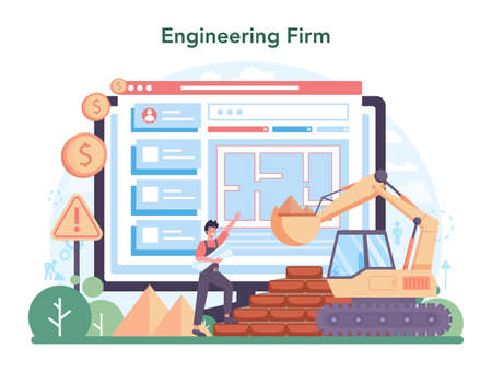 Civil engineer online service or platform. Professional occupationのイラスト素材