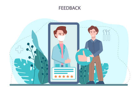 Dentist online service or platform. Dental doctor in uniform treatingのイラスト素材