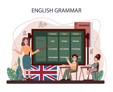 English class concept. Study foreign languages in school. Grammarのイラスト素材