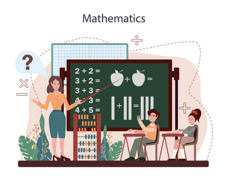 Math school subject. Students studying mathematics. Science, technologyのイラスト素材
