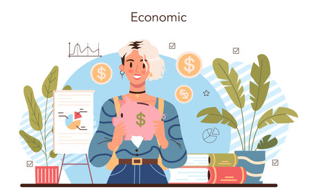 Economy school subject concept. Student studying global economicsのイラスト素材