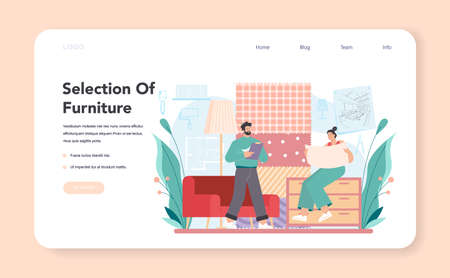 Interior designer web banner or landing page. Decorator planning the designのイラスト素材