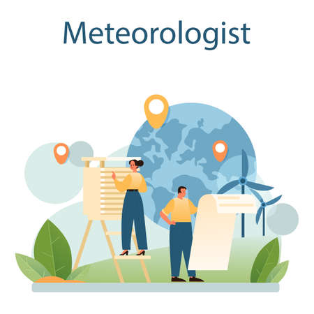 Meteorologist concept. Weather forecaster studying and researchingのイラスト素材