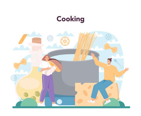 Spaghetti or pasta concept. Italian food on the plate. Delicious dinnerのイラスト素材