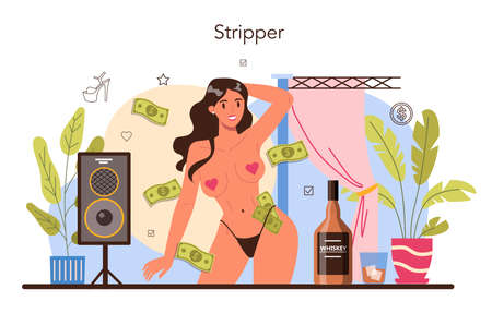 Female stripper concept. Pole dancing woman in club, stripperのイラスト素材