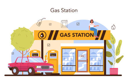 Refueler concept. Gas station worker in uniform workingのイラスト素材