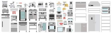 Professional restaurant kitchen furniture and equipment set. Collection of chefのイラスト素材