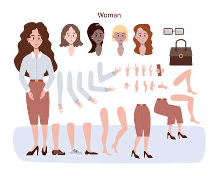 Adult character animation set. Young woman with various viewsのイラスト素材