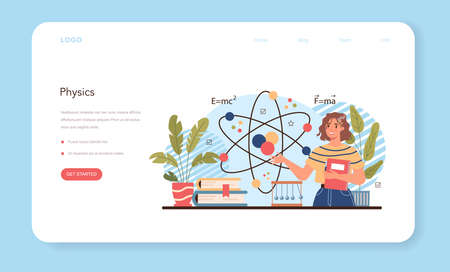 Physics school subject web banner or landing page. Students exploreのイラスト素材