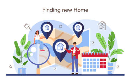 Real estate agency service. Relocation, a new house buyingのイラスト素材