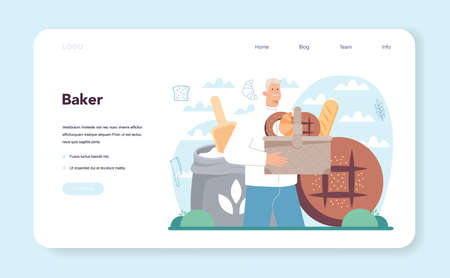 Baker web banner or landing page. Chef in the uniform baking breadのイラスト素材