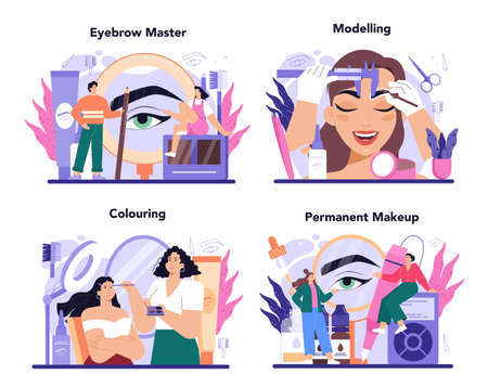 Eyebrow master concept set. Master making perfect eyebrows. Eyebrow shapingのイラスト素材