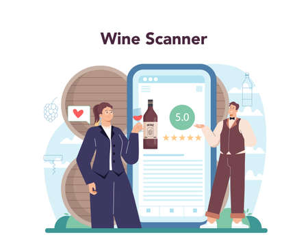 Sommelier online service or platform. Specialist with a glassのイラスト素材