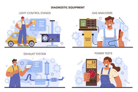 Car repair service set. Automobile service diagnostic equipment.のイラスト素材