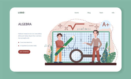 Math school subject web banner or landing page. Students studyingのイラスト素材
