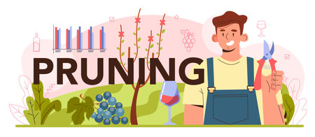 Pruning typographic header. Wine production. Grape selectionのイラスト素材