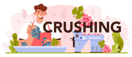 Crush typographic header. Wine production. Grape selection and processingのイラスト素材