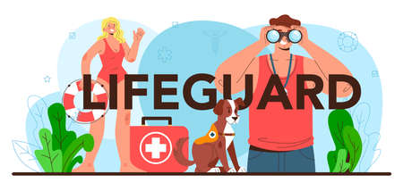 Lifeguard typographic header. Emergency help, ambulance rescuerのイラスト素材