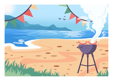 Beach party background. Summer vacation and holidayのイラスト素材