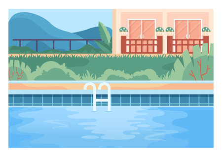 Public swimming pool. Resort pool with clean blue water. Big modernのイラスト素材