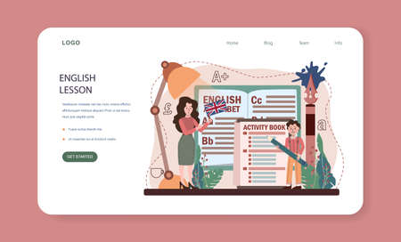 English class web banner or landing page. Study foreign languages in schoolのイラスト素材
