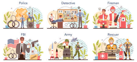 Budget profession set. Government and social profession. Army worker