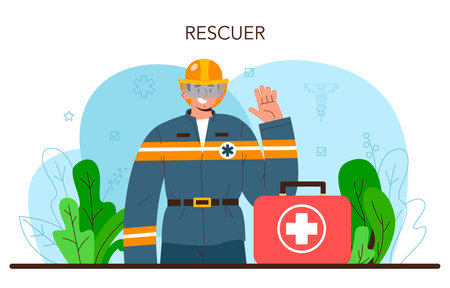 Rescuer. Emergency help, ambulance lifeguard in uniform assistingのイラスト素材