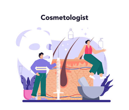 Cosmetologist concept. Skin care and treatment procedureのイラスト素材