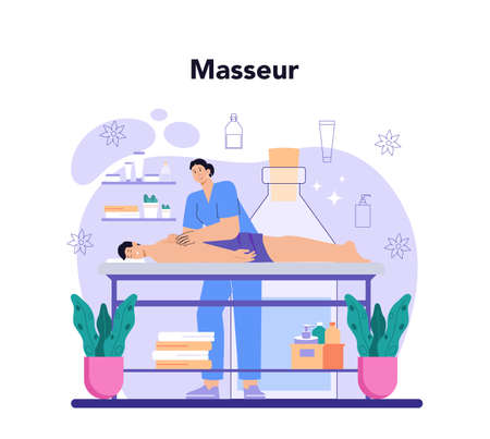 Masseur concept. Spa procedure in beauty salon. Massage backのイラスト素材