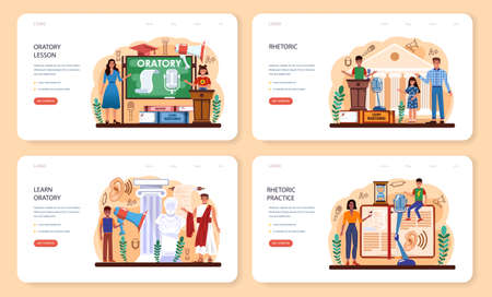 Rhetoric class web banner or landing page set. Students training publicのイラスト素材