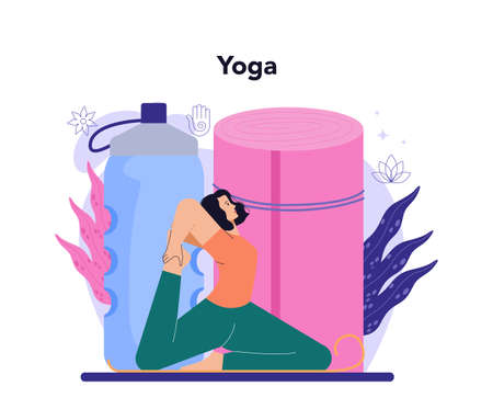 Yoga instructor concept. Asana or exercise for men and women.のイラスト素材