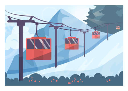 Winter ski resort landscape. Ski and snowboarding paths with ski liftのイラスト素材