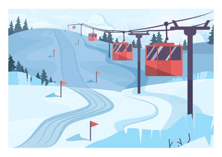 Winter ski resort landscape. Ski and snowboarding paths with ski liftのイラスト素材