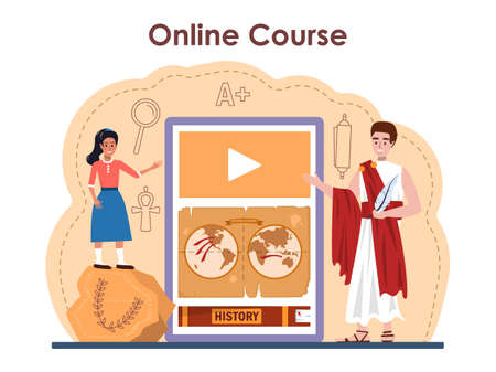 History lesson online service or platform. History school subjectのイラスト素材