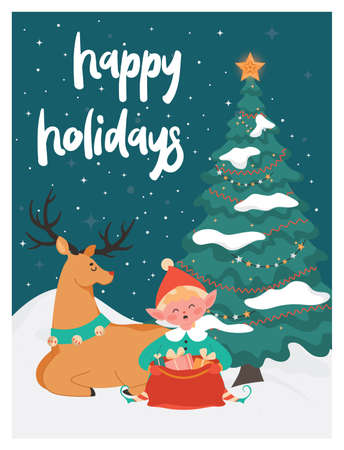 Poster or postcard for christmas celebration. Holiday season cardのイラスト素材