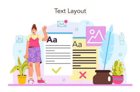 Copywriter concept. Writing texts and layout designing for businessのイラスト素材