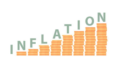 Inflation concept. Rising stacks of coins with rising word on it. Money valueのイラスト素材
