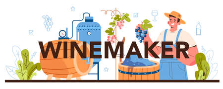 Winemaker typographic header. Grape wine aging in a wood barrel.のイラスト素材