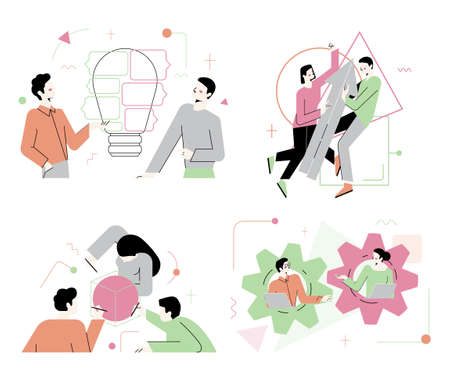 Business synergy concept set. Collaboration and teamwork. Office characters