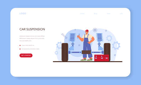 Car repair service web banner or landing page. Automobile componentsのイラスト素材