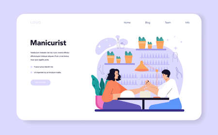 Manicurist service web banner or landing page. Beauty salon workerのイラスト素材