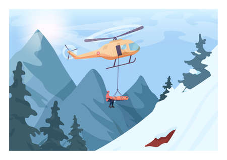 An accident victim transportation. Ski resort rescuer team. Finding peopleのイラスト素材