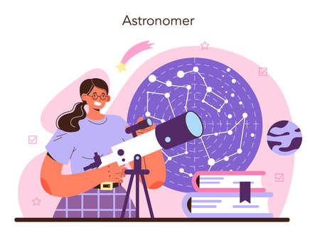 Astronomy and astronomer concept. Professional scientist looking throughのイラスト素材