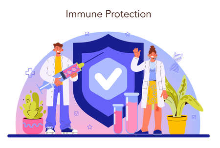Immunologist. Doctor in medical protective suit threatens virusのイラスト素材